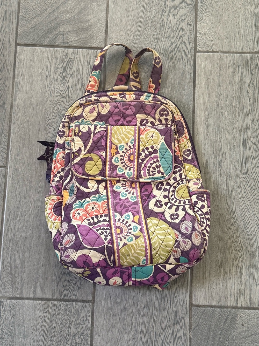Vera Bradley Quilted Floral Patchwork Backpack in Purple, Teal, Yellow - Picture 1 of 6